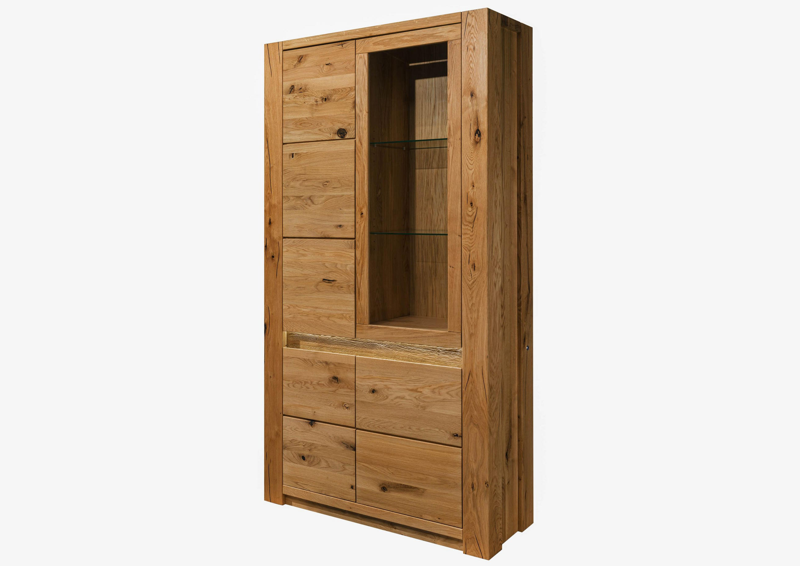 VITRINE Wildeiche 113x40x205 braun geölt KENT #203 - Braun, Holz (113/205/40cm) - Massivmoebel24