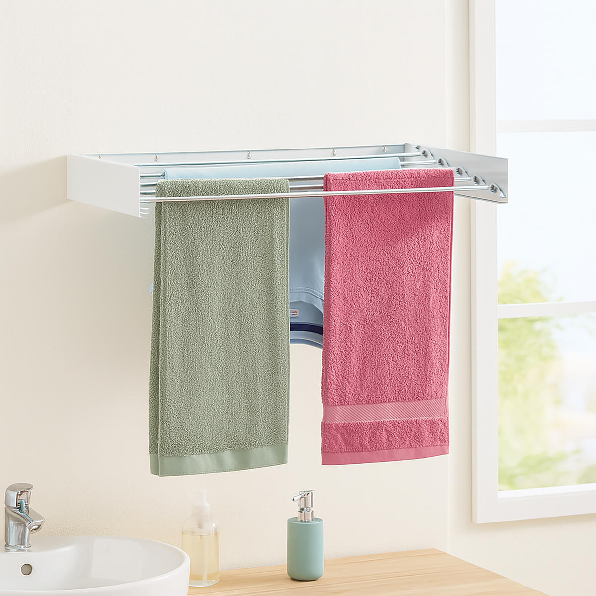 NÁSTENNÝ sušiak na prádlo - viacfarebná, kov (80/10/40cm) - Relaxdays