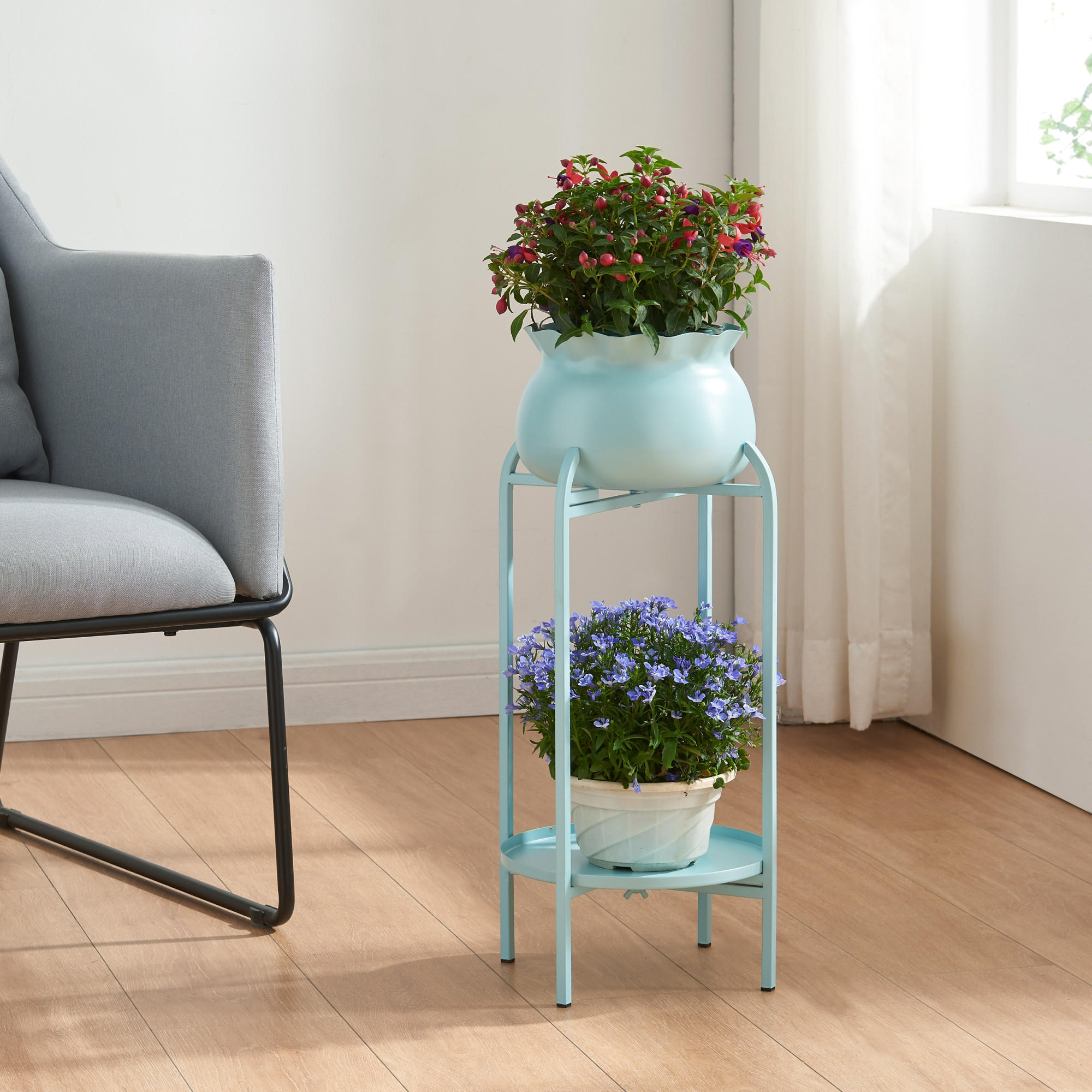 BLUMENSTÄNDER Altena - Hellblau, Metall (40/40/80.5cm) - [en.casa]