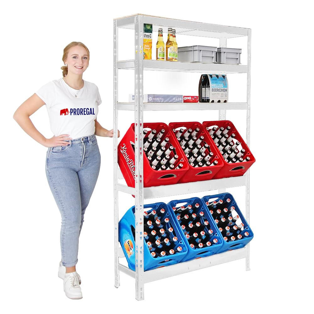 GETRÄNKEKISTENREGAL Bodensee 180x100x30 cm für 6 Kisten + 3 Boards Weiss - Weiß, Metall (100/180/30cm) - PROREGAL