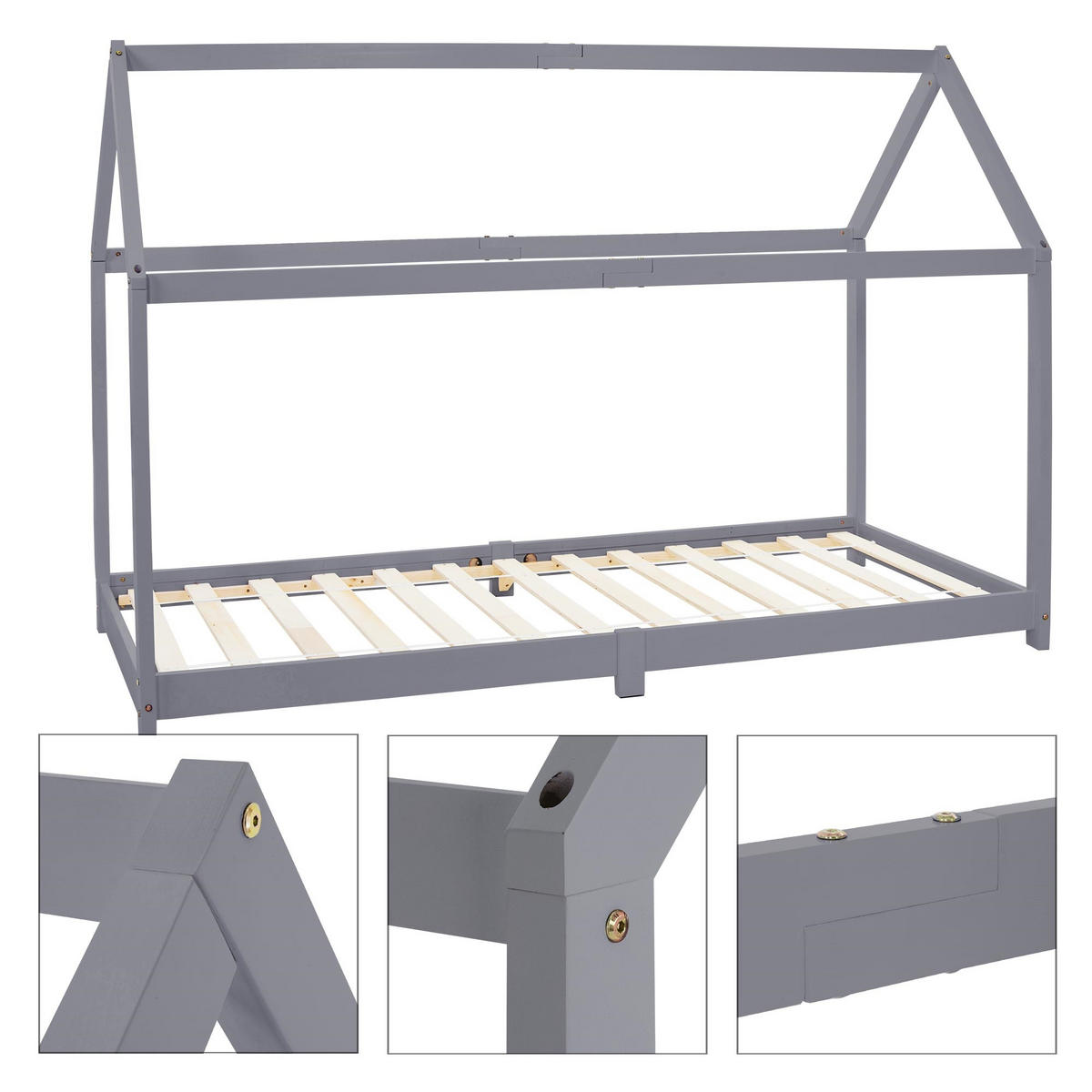 KINDERBETT mit Dach 90x200 cm Hellgrau - Hellgrau, Holz (90/200cm) - ML-DESIGN