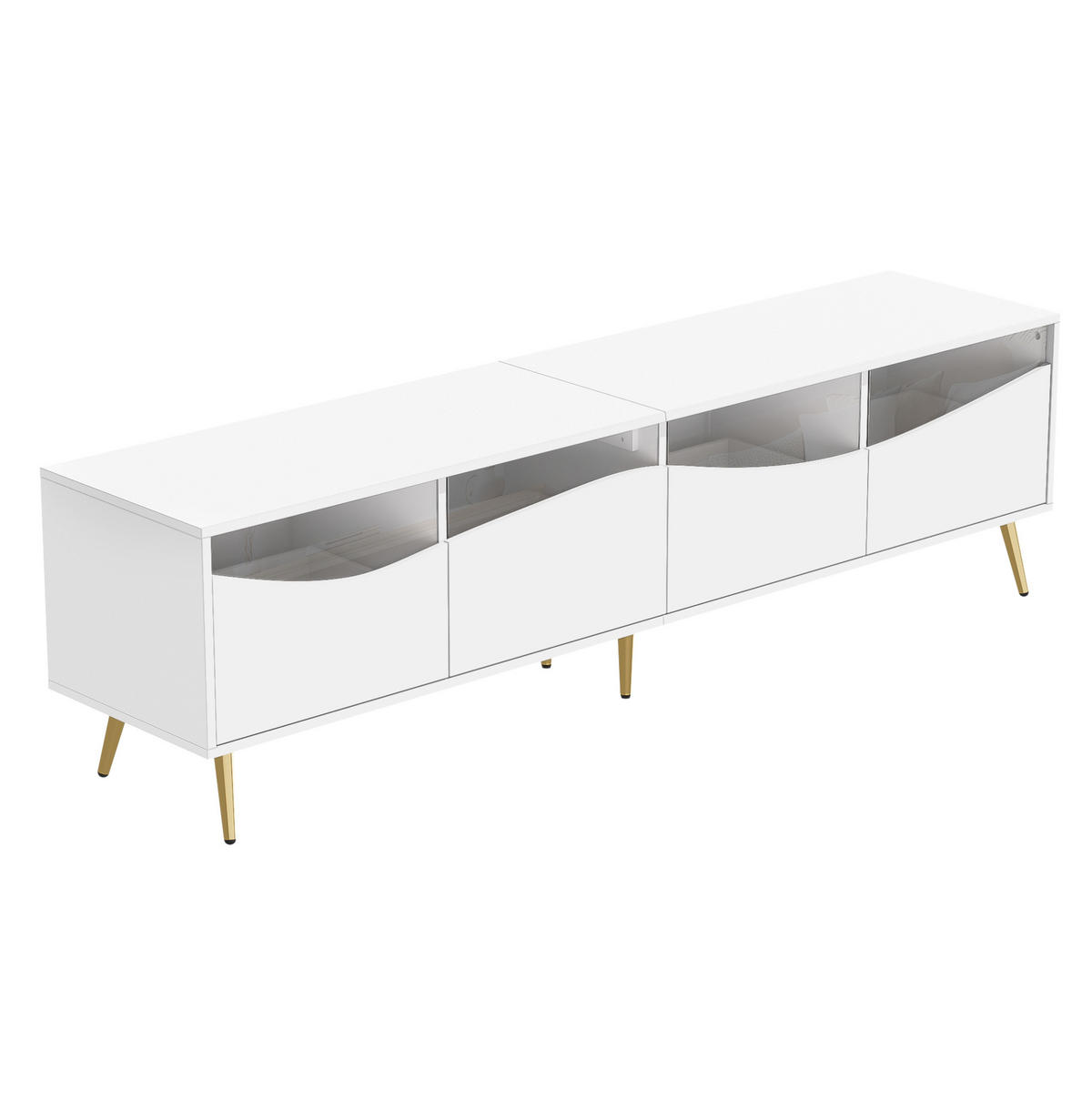 TV-SCHRANK aus MDF 180x40x50 cm Weiß mit LED-Beleuchtung, Glasfronten und Kabeldurchführungen - Weiß, Holzwerkstoff (180/50/40cm) - Modfu