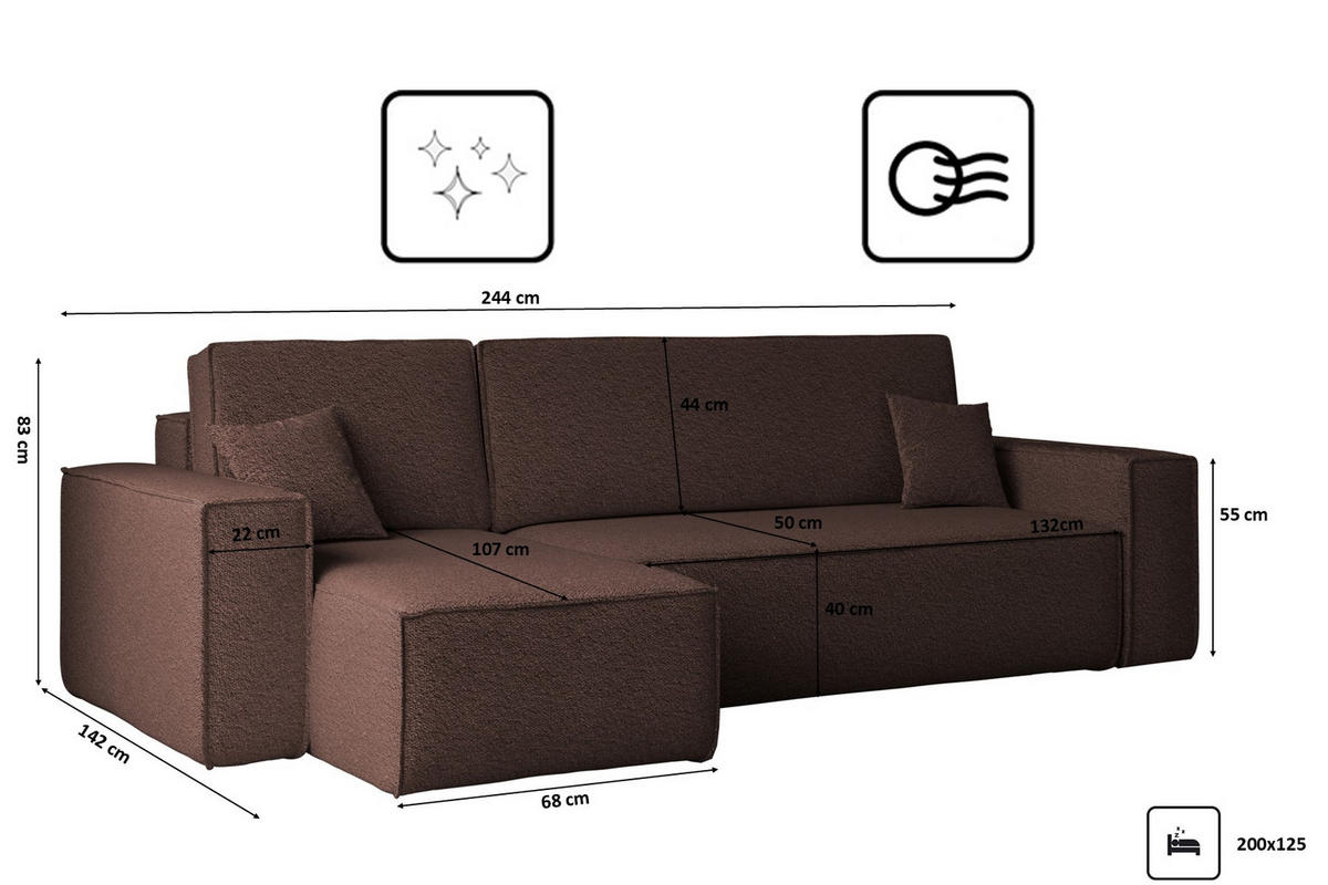 ECKSOFA Mit Schlaffunktion Und Bettkasten L-Form BEST Stoff Abriamo Braun Links - Braun, Holz/Textil (142/244cm) - Kaiser Möbel