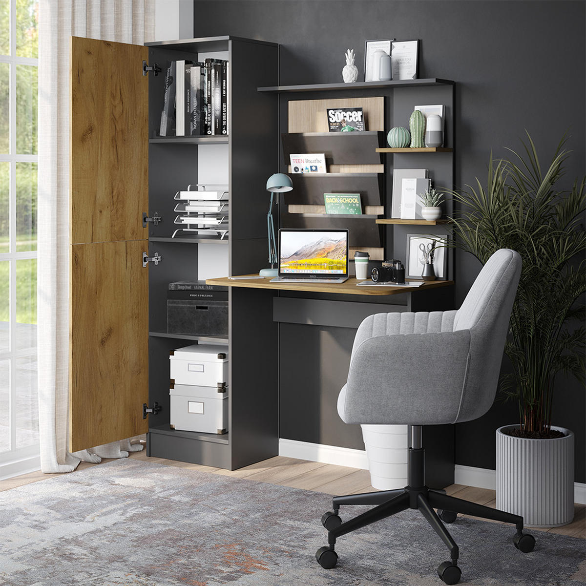 SCHREIBTISCH Tessa Anthrazit/Goldkraft Eiche 122.9 x 33.4 cm - Honigeiche/Anthrazit, Holzwerkstoff (52/122.9/168.5cm) - Vicco