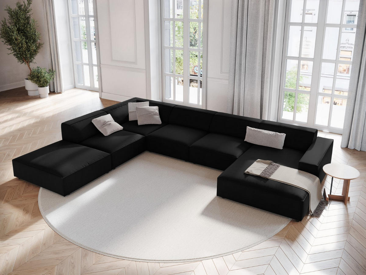PANORAMASOFA links Jodie aus Samt schwarz 7 Sitzplätze - Schwarz, Textil (262/70/364cm) - Micadoni