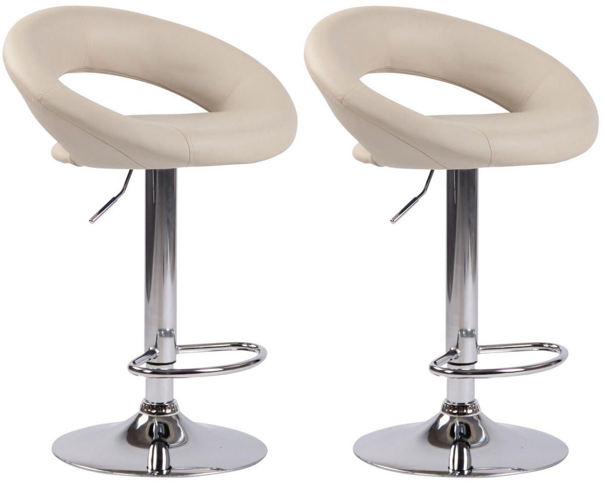 BARHOCKER 2er Set Lederlook creme - Chromfarben/Creme, Textil/Metall (53/80/47cm) - CLP