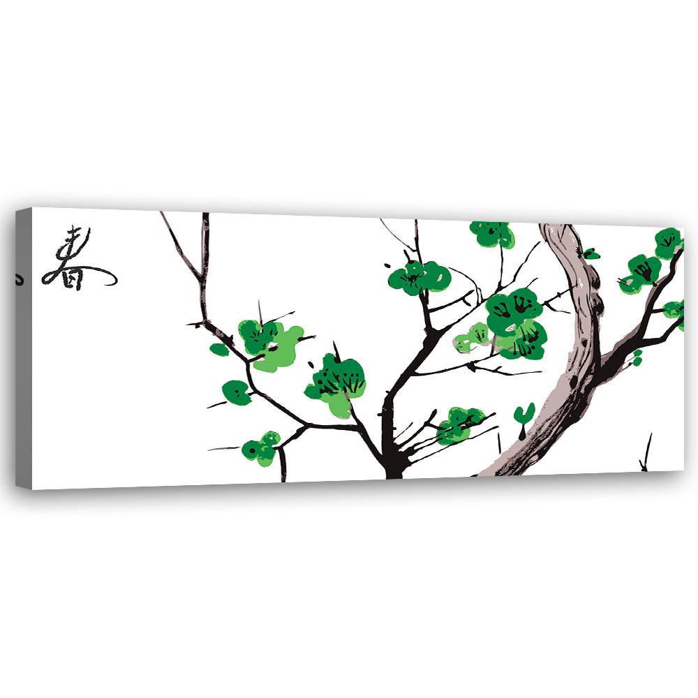 WANDBILD grüner zweig eines kirschbaums - Grün, Textil (90/30cm) - Feeby