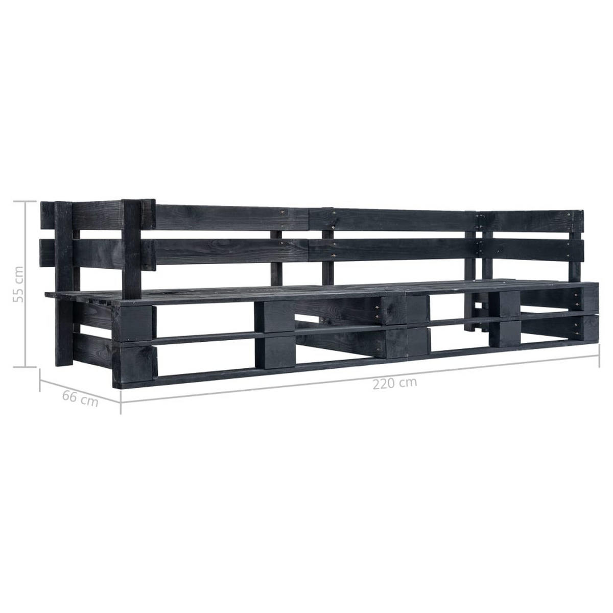 GARTEN-PALETTENSOFA 2-Sitzer Schwarz Holz - Schwarz, Holz (220/55/66cm)