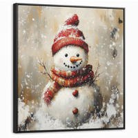 LEINWAND Bilder mit Rahmen - Schneemann - Winter - Schnee - Beige - 90x90 - Weiß, Textil (90/90cm) - MuchoWow