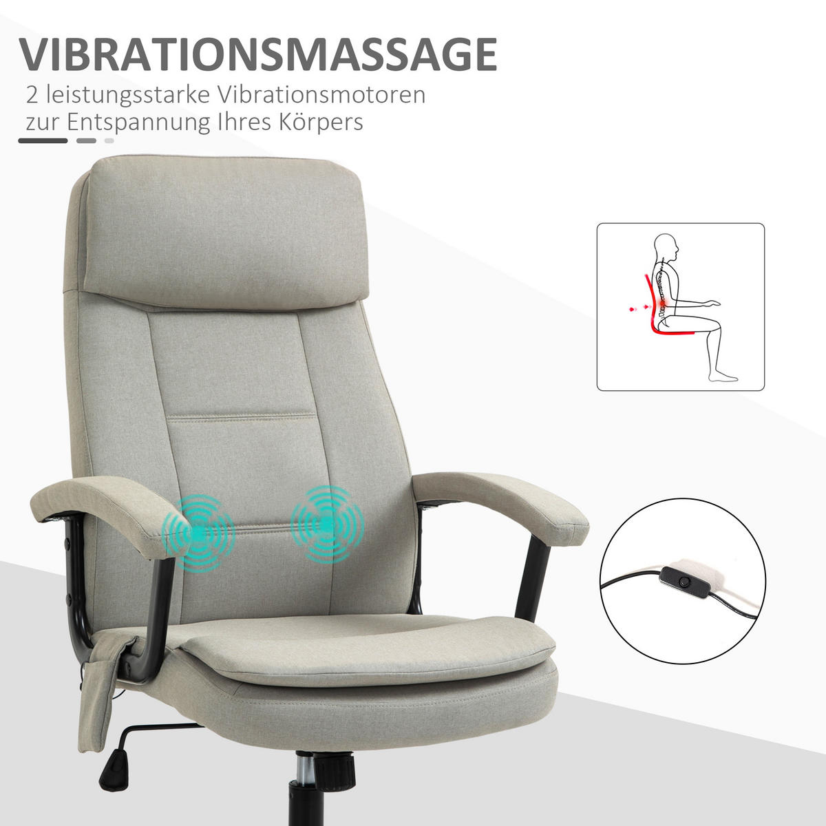MASSAGEBÜROSTUHL Drehstuhl höhenverstellbar Lendenwirbelsäulenmassage Beige - Beige, Kunststoff (70/121/63cm) - Vinsetto