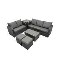 GARTENMÖBELSET mit Couchtisch Polyrattan 7-Sitzer - Dunkelgrau/Grau, Glas/Kunststoff - Fimous
