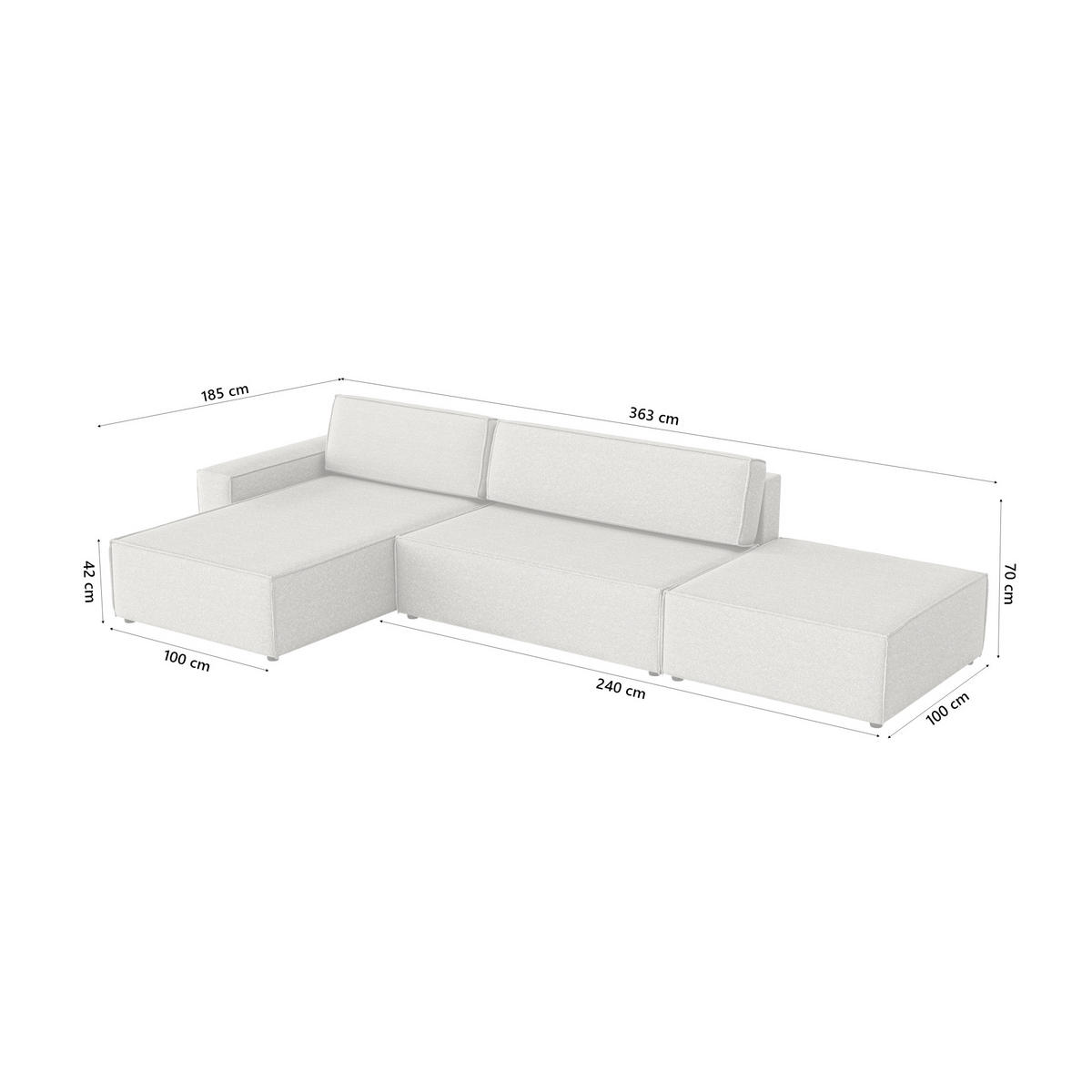 ECKSOFA Lummo La mit Schlaffunktion, Grau - Grau, Textil (363/185cm) - Fedve