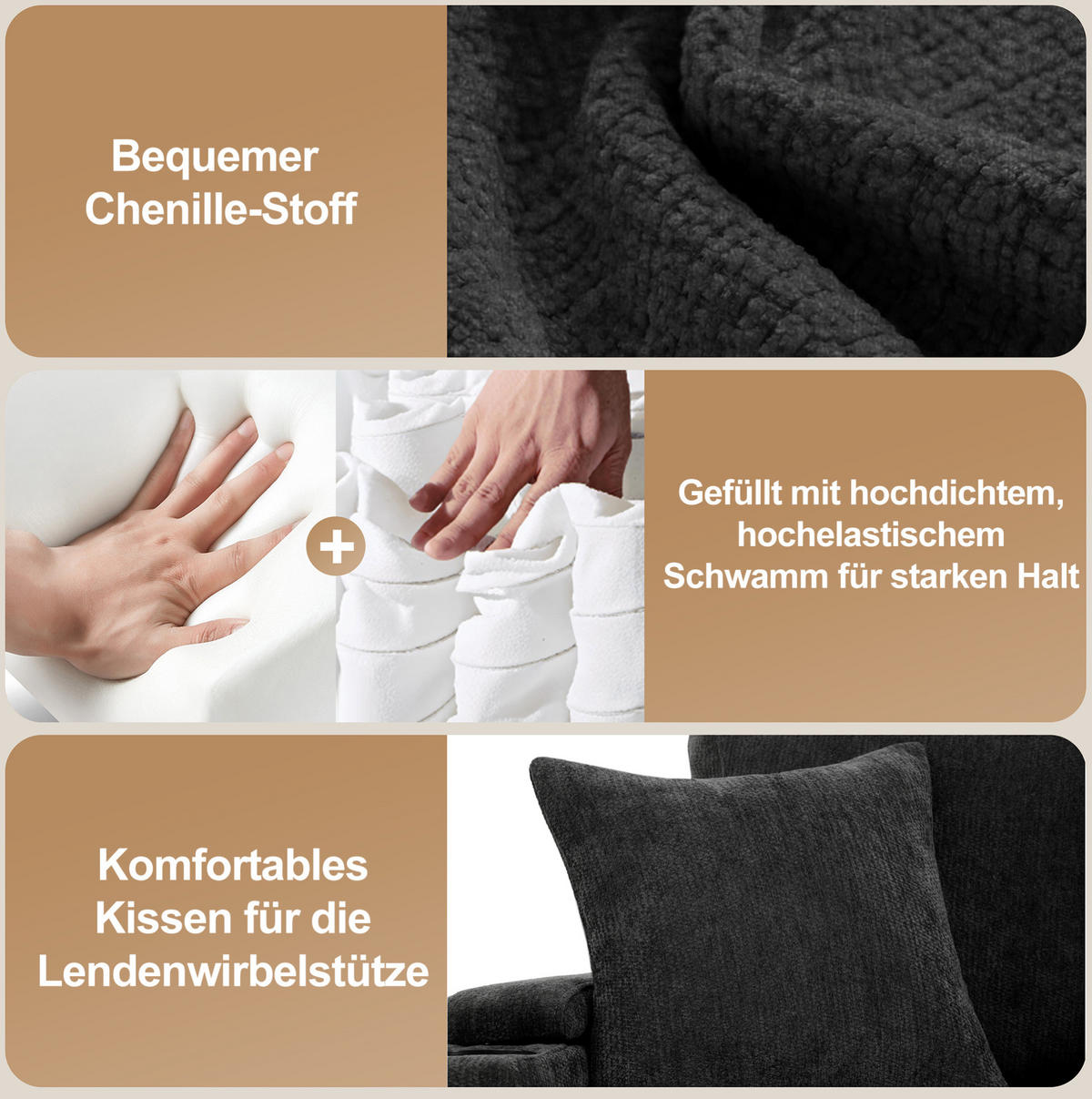 ECKSOFA 206,5/141/86 cm dunkelgrau aus Chenille mit Schlaffunktion - Dunkelgrau, Textil (141/206.5cm) - OKWISH
