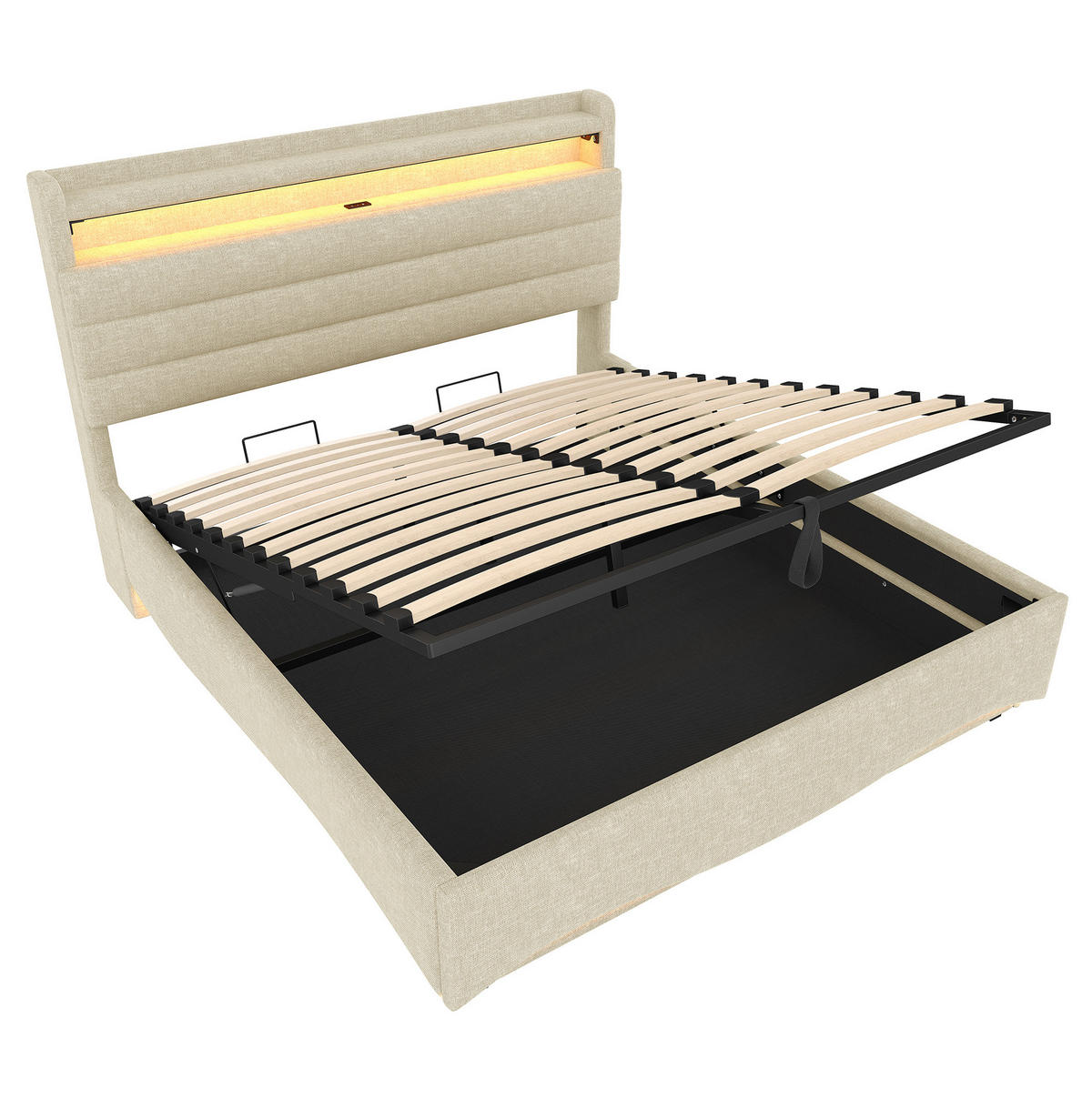 ČALÚNENÁ posteľ 140/200 cm s LED osvetlením, hydraulickým úložným priestorom a USB/Typ-C portami, Sivá - sivá, textil (140/200cm) - Redom