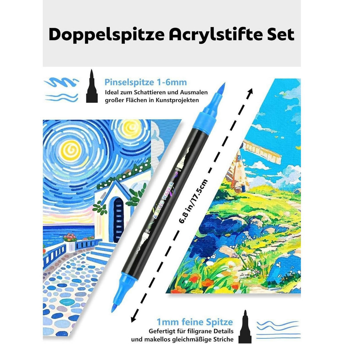 ACRYLSTIFTE Set 30 Farben Doppelspitze - Multicolor, Kunststoff (1/1/17.5cm)