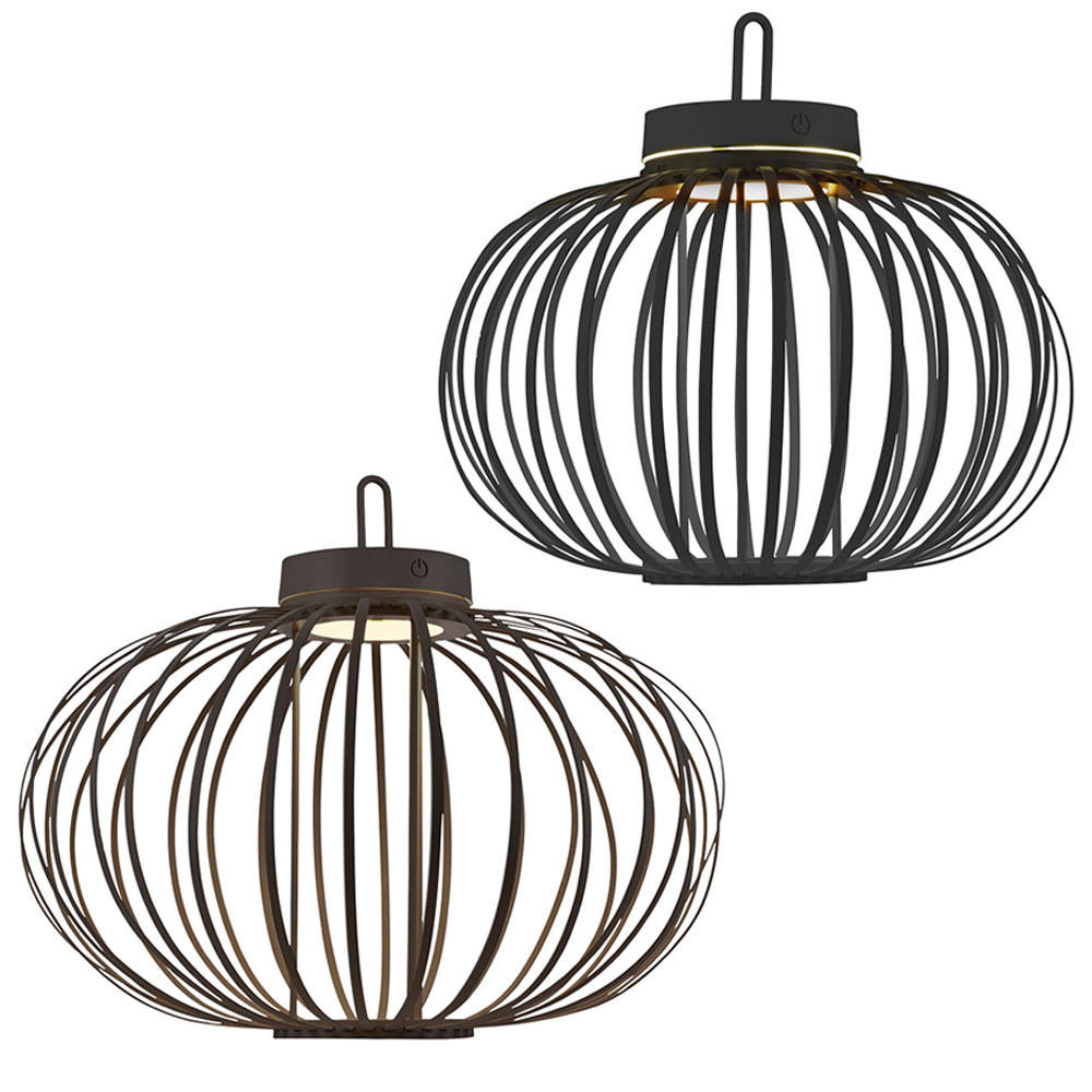 LED AKKU-PENDEL-/TISCHLAMPE GABBIA Bambus schwarz 2er Set - Schwarz, Holz (46/46/37.5cm)