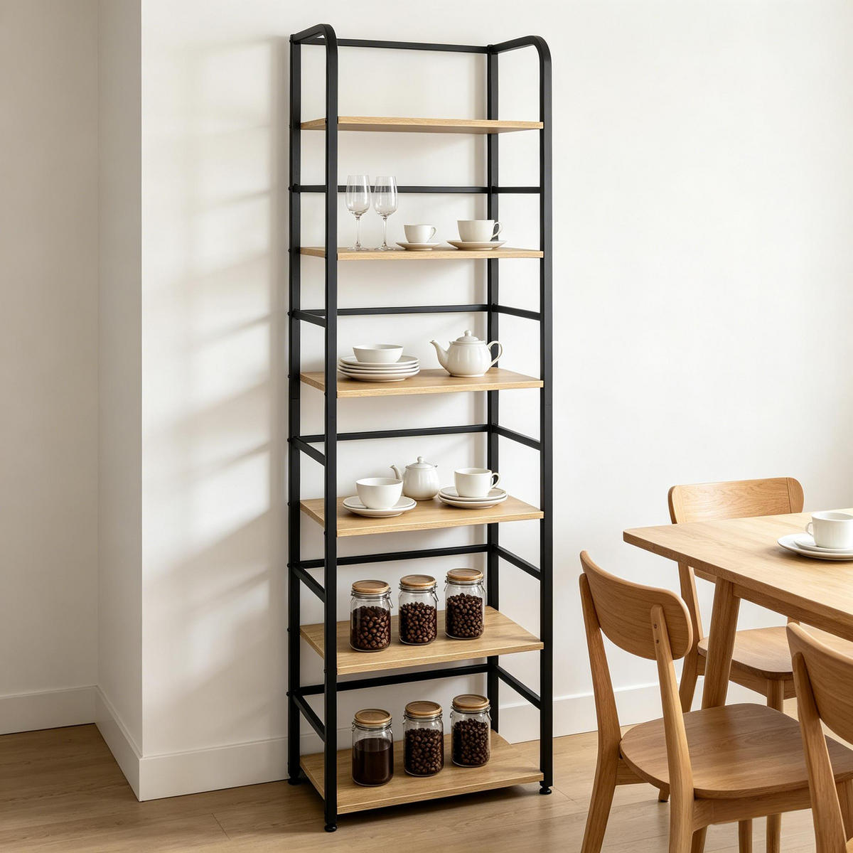 BÜCHERREGAL Schwarz/Eichefarben 6 Ablageflächen 50/30/176 cm - Schwarz, Holzwerkstoff (50/176/30cm) - PANGIVO
