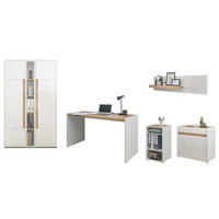 SCHREIBTISCHKOMBINATION 6-teilig weiß matt, Eiche Wotan, Büromöbel Set mit viel Stauraum - Eichefarben/Silberfarben, Holzwerkstoff/Kunststoff (140/263/200cm) - Furn.Design