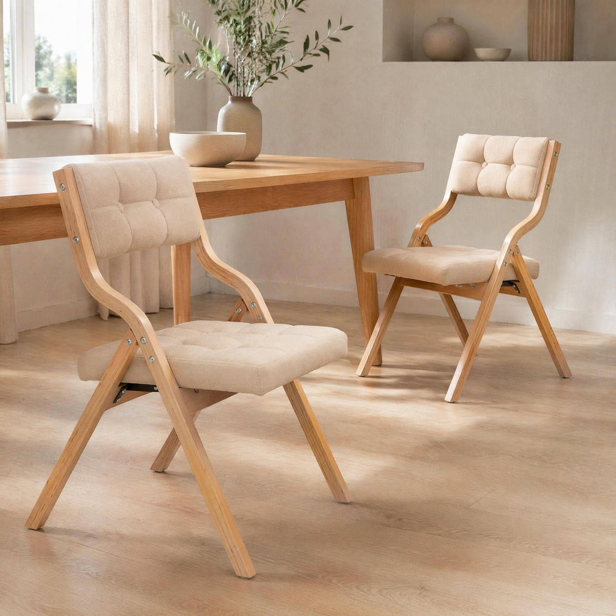 KLAPPSTUHL gepolstert klappbar Holz Khaki 2er-Set - Braun, Holz (48/77/61cm) - Meubliv