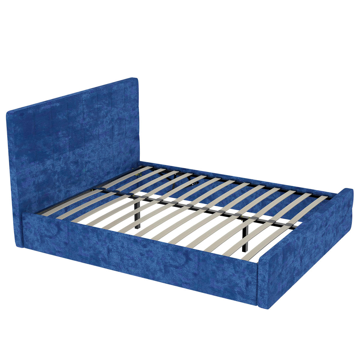 POLSTERBETT 160/200 cm mit gepolstertem Kopfteil und Ziersteppung, Blau - Blau, Textil (160/200cm) - Redom