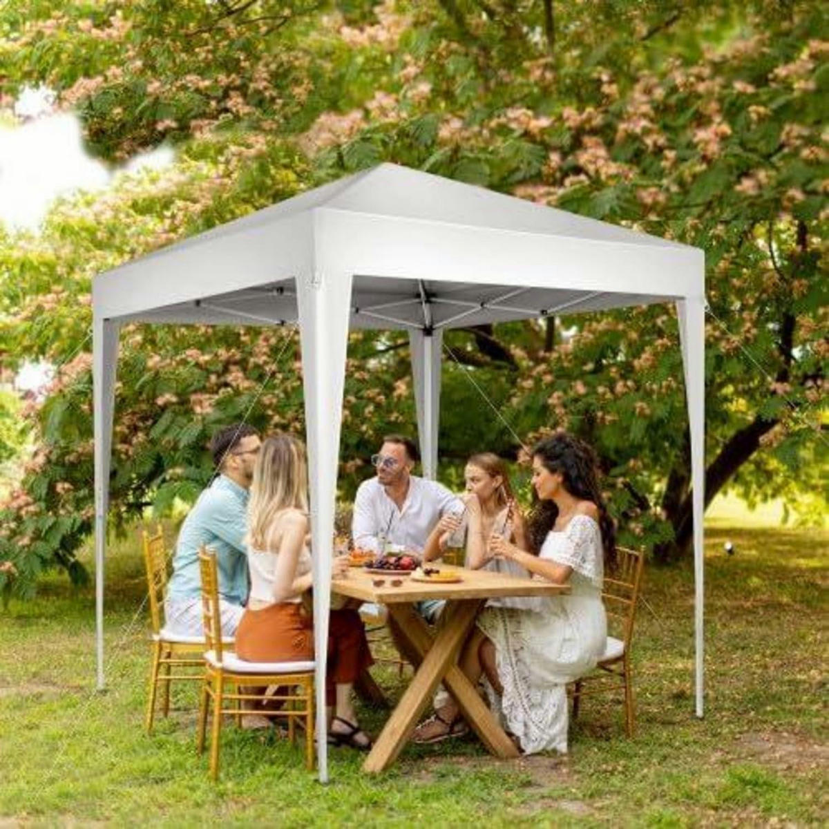 GARTENLAUBE 2 x 2 m Weiß Höhenverstellbar Wetterfest - Weiß, Metall (200/245/200cm)