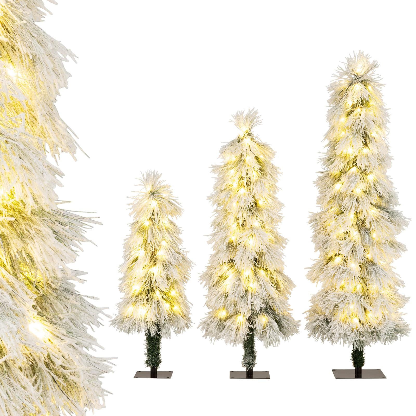 WEIHNACHTSBAUM Tannenform mit warmweißer Beleuchtung und Schnee 90/120/150 cm weiß - Weiß, Metall (150cm) - COSTWAY