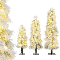 WEIHNACHTSBAUM Tannenform mit warmweißer Beleuchtung und Schnee 90/120/150 cm weiß - Weiß, Metall (150cm) - COSTWAY