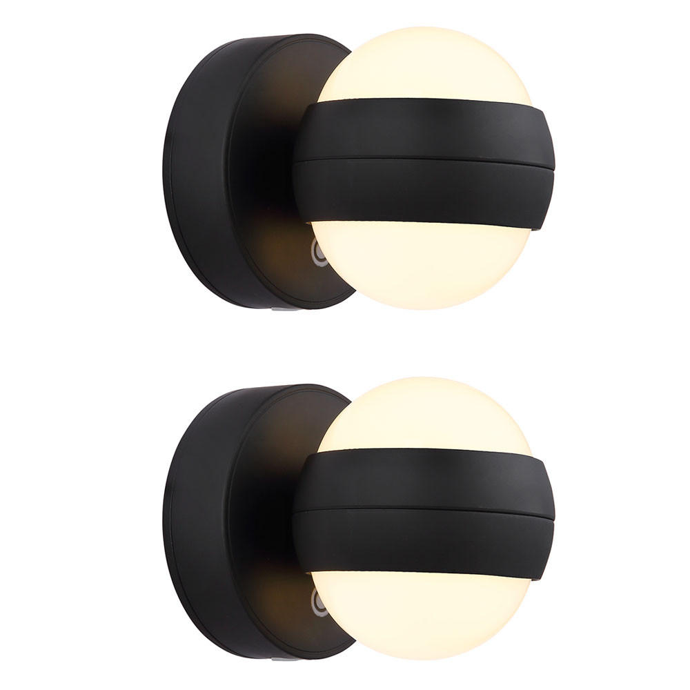 WANDLEUCHTE RANDI, Schwarz, LED, Akku, Touchdimmer, 2er Set - Schwarz, Kunststoff (12.5/10/10cm) - Globo Lighting