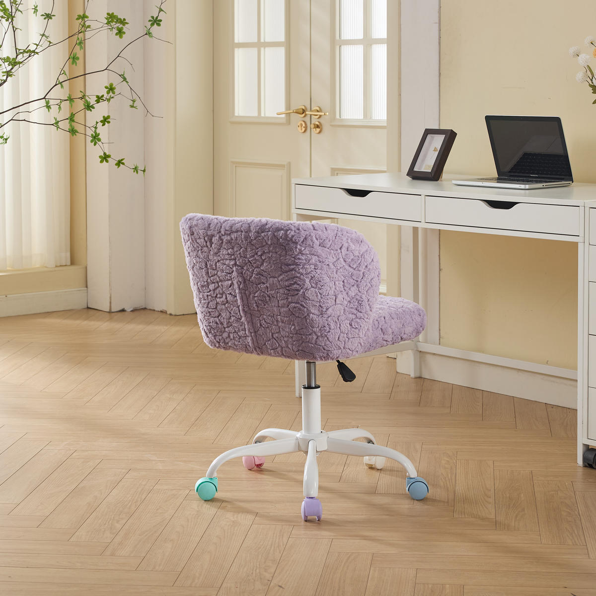 SCHREIBTISCHSTUHL Violett Drehbar Höhenverstellbar - Lila, Metall (55/81/57cm) - PANGIVO