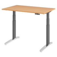 SCHREIBTISCH elektrisch XBHM 80/120/74 cm in Buchefarben/Graphitfarben/Alu poliert - Buchefarben/Graphitfarben, Holzwerkstoff (80/120/74cm) - bümö
