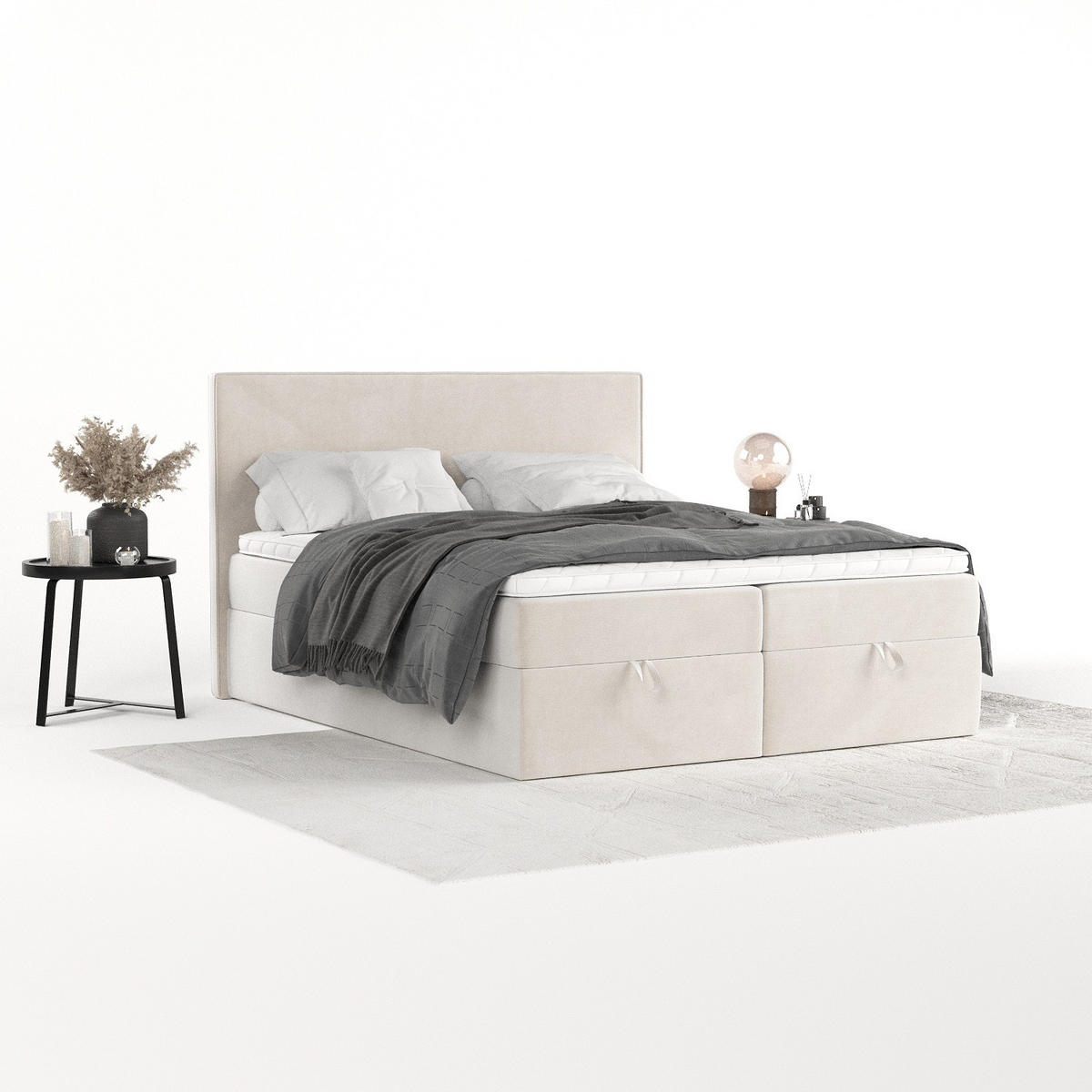 BOXBETT Velma 180/200 cm Creme im Paros Stoff - Creme/Schwarz, Holz/Holzwerkstoff (180/200cm) - AltaBeds