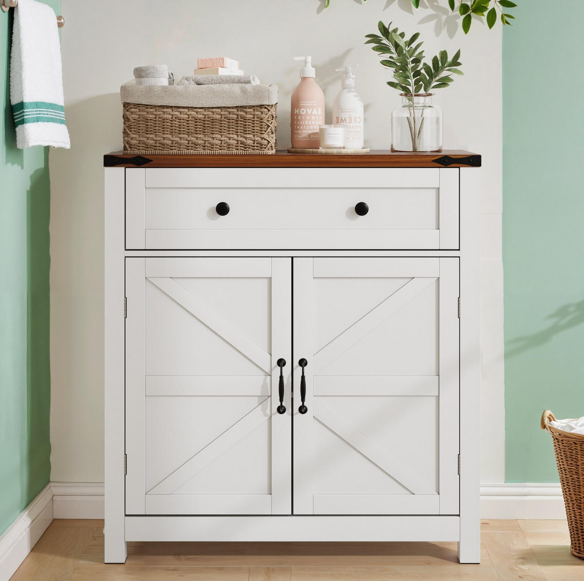 SIDEBOARD76/30/83 cm in Weiß mit Schublade und verstellbarem Einlegeboden - Weiß, Holzwerkstoff (76/83/30cm) - Flora Grace