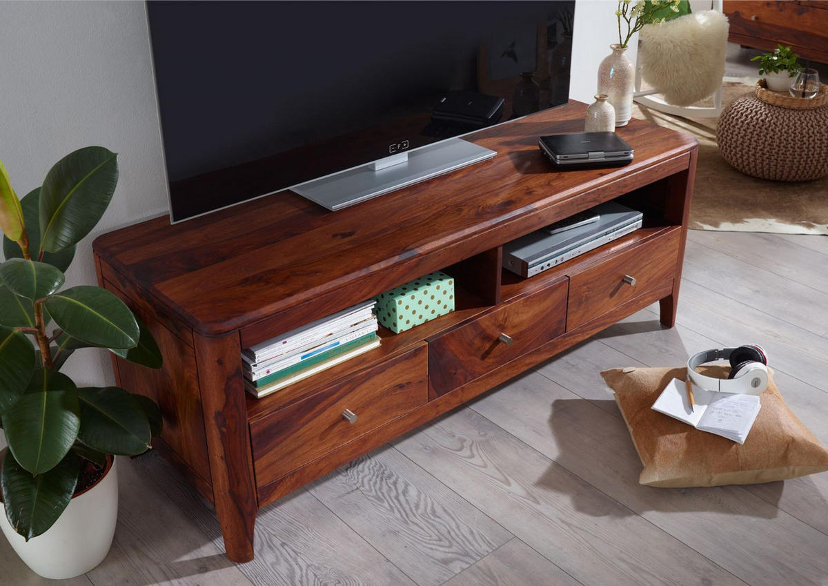 TV-BOARD Sheesham146x50x55 walnuss geölt BROOKLYN #16 - Dunkelbraun, Holz (146/55/50cm) - Massivmoebel24
