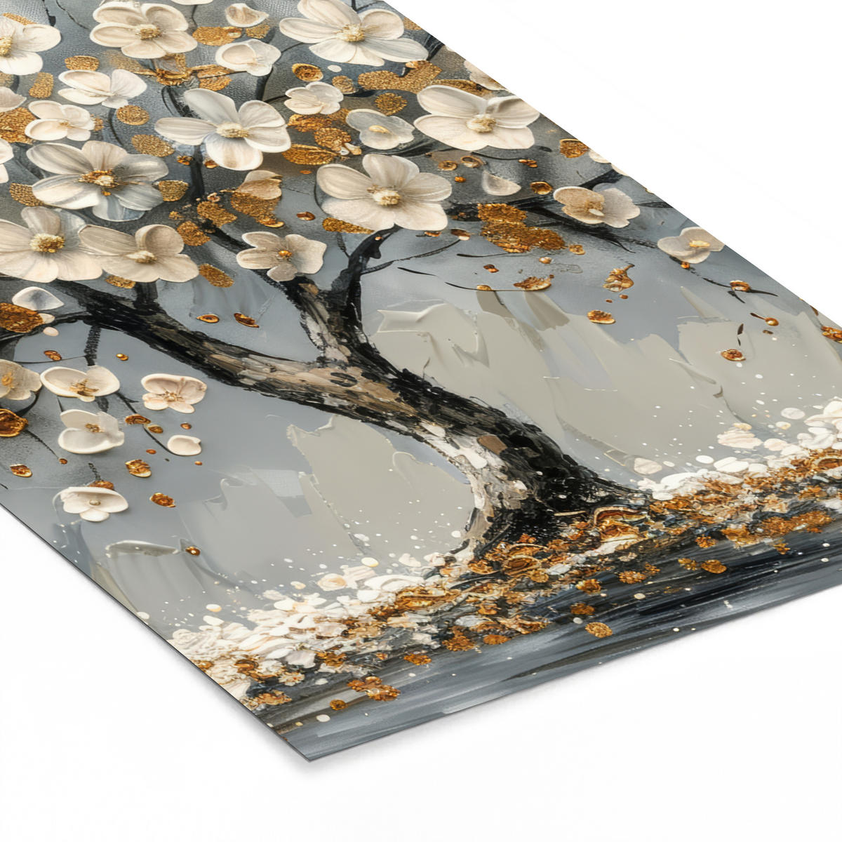 GERAHMTES BILD Baum - Blumen - Weiß - Natur - Kunst 40x60 cm - Weiß, Papier (40/60cm) - MuchoWow