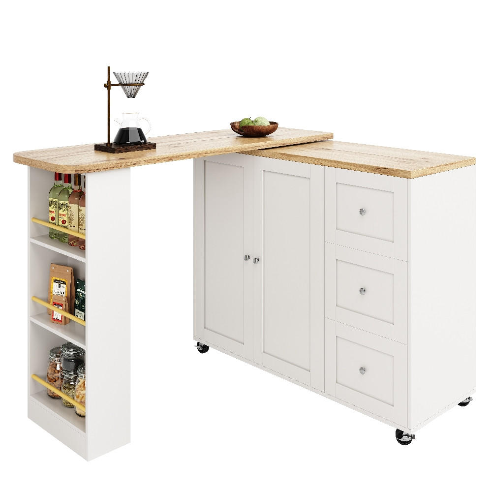 KÜCHENINSEL Stehtisch DREHBAR, Kücheninsel mit Rollen, 3 Schubladen, MDF Weiß, Küche und Wohnzimmer, 203/39/104 cm - Weiß, Kunststoff (39/106/203cm) - Rolipo