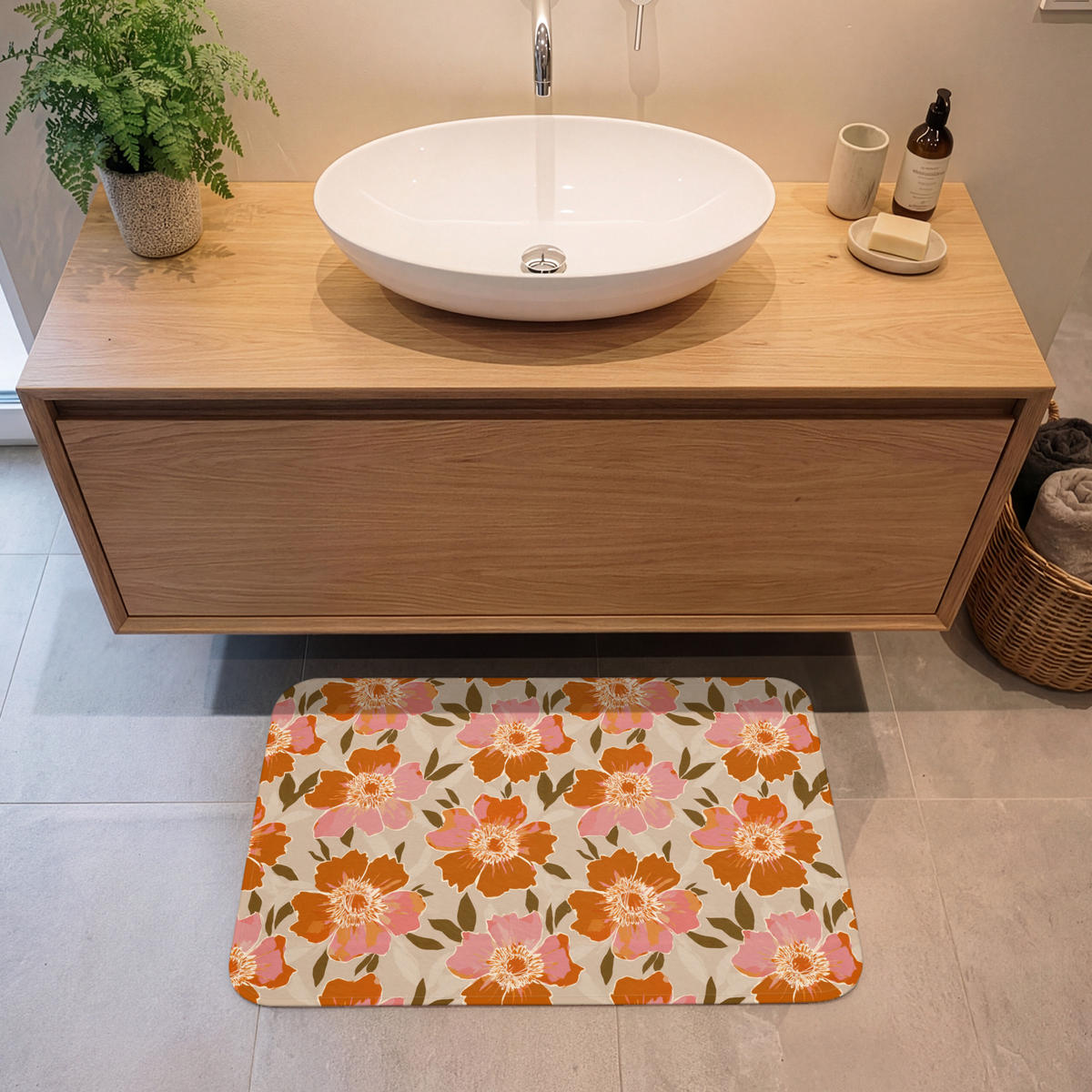 KÚPEĽŇOVÁ PREDLOŽKA Kvety - Motív - Retro 80x50 cm - viacfarebná, textil/plast (80/50cm) - OnlyWow