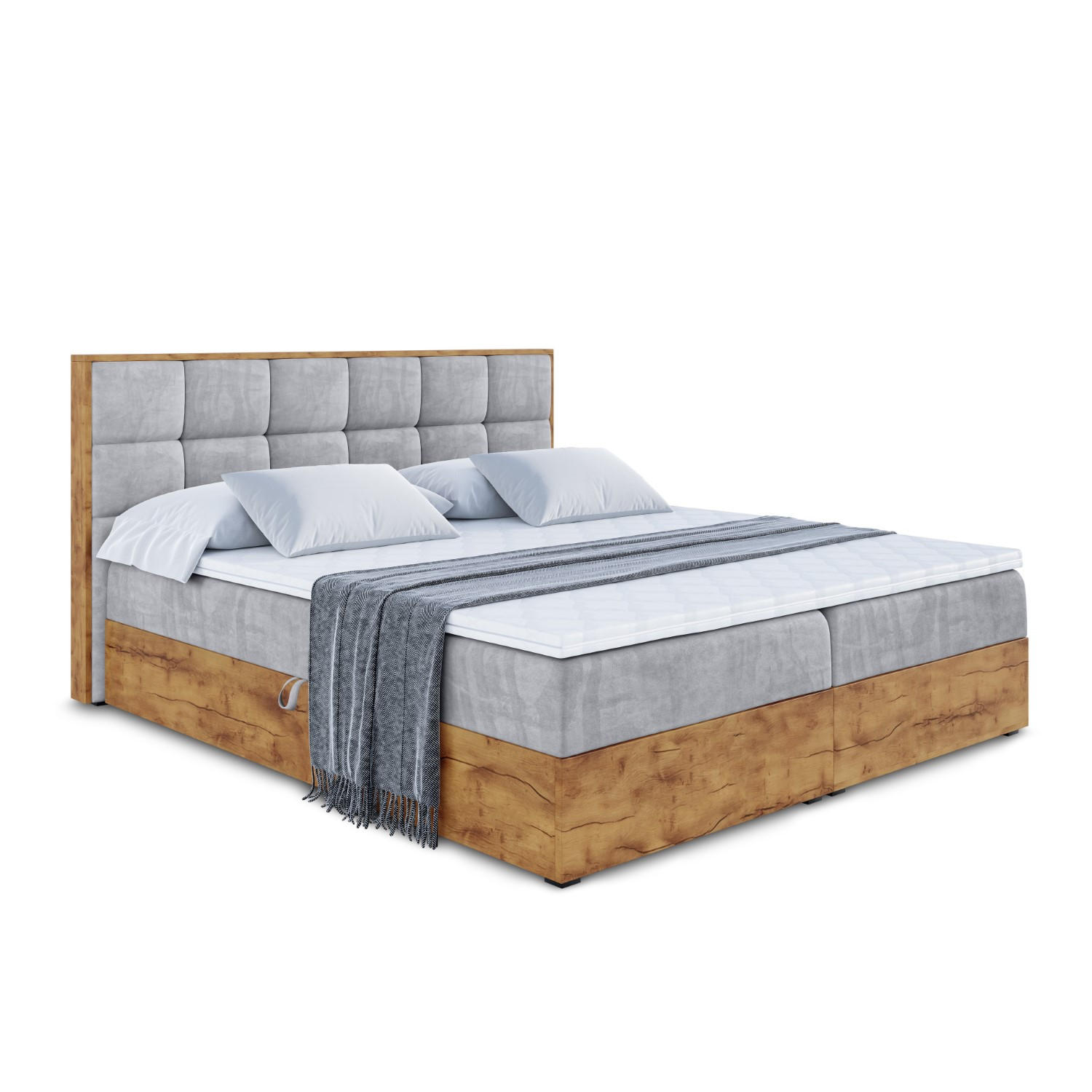 BOXBETT mit Matratze H4 und Lattenrost - LOLLI2 - 200x200 - Hellgrau - Grau, Holzwerkstoff/Kunststoff (200/200cm) - ALTDECOR