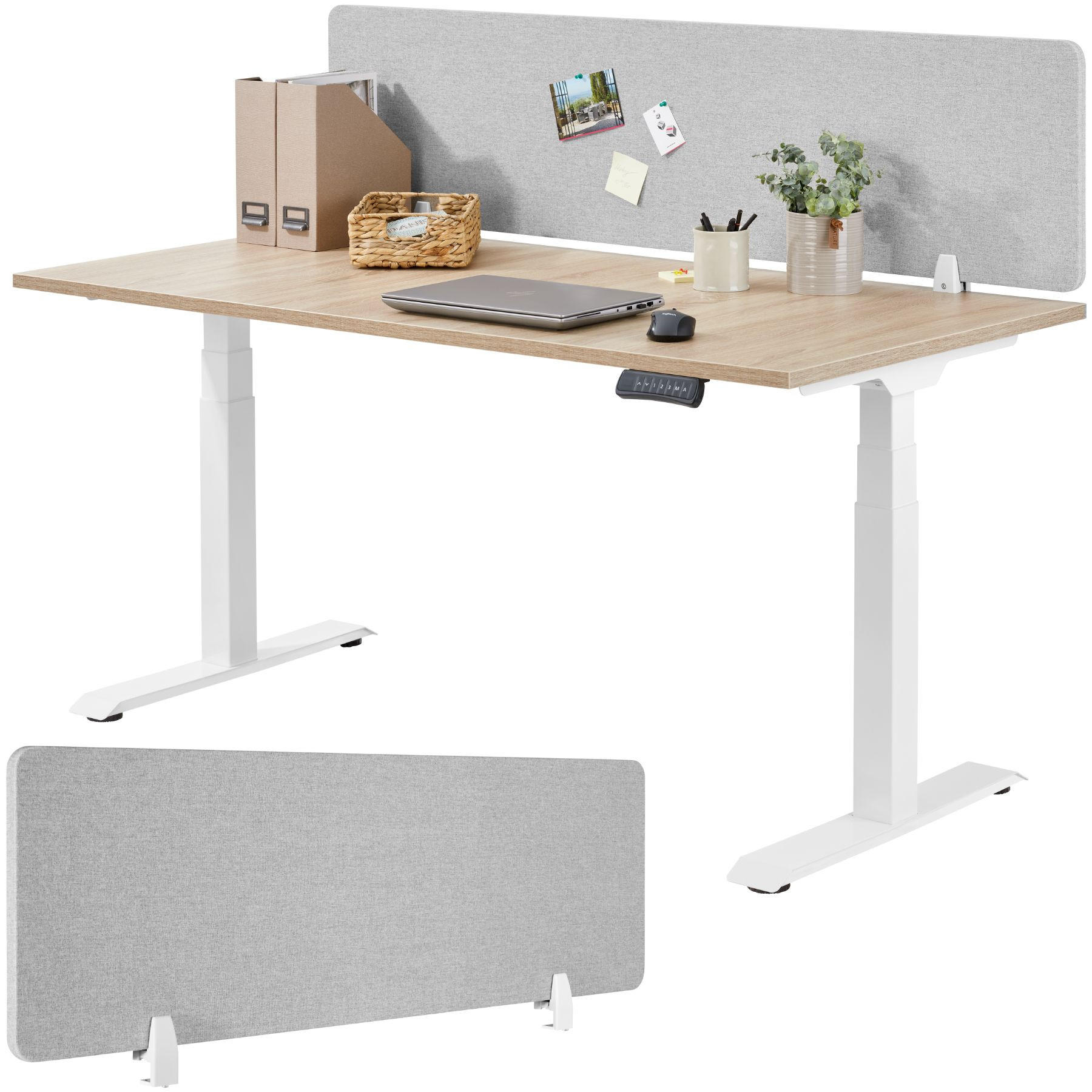 TRENNWAND für Schreibtisch Noisy,inkl. 2 Befestigungsklemmen,grau - Grau, Kunststoff (2.2/130/40cm) - tectake