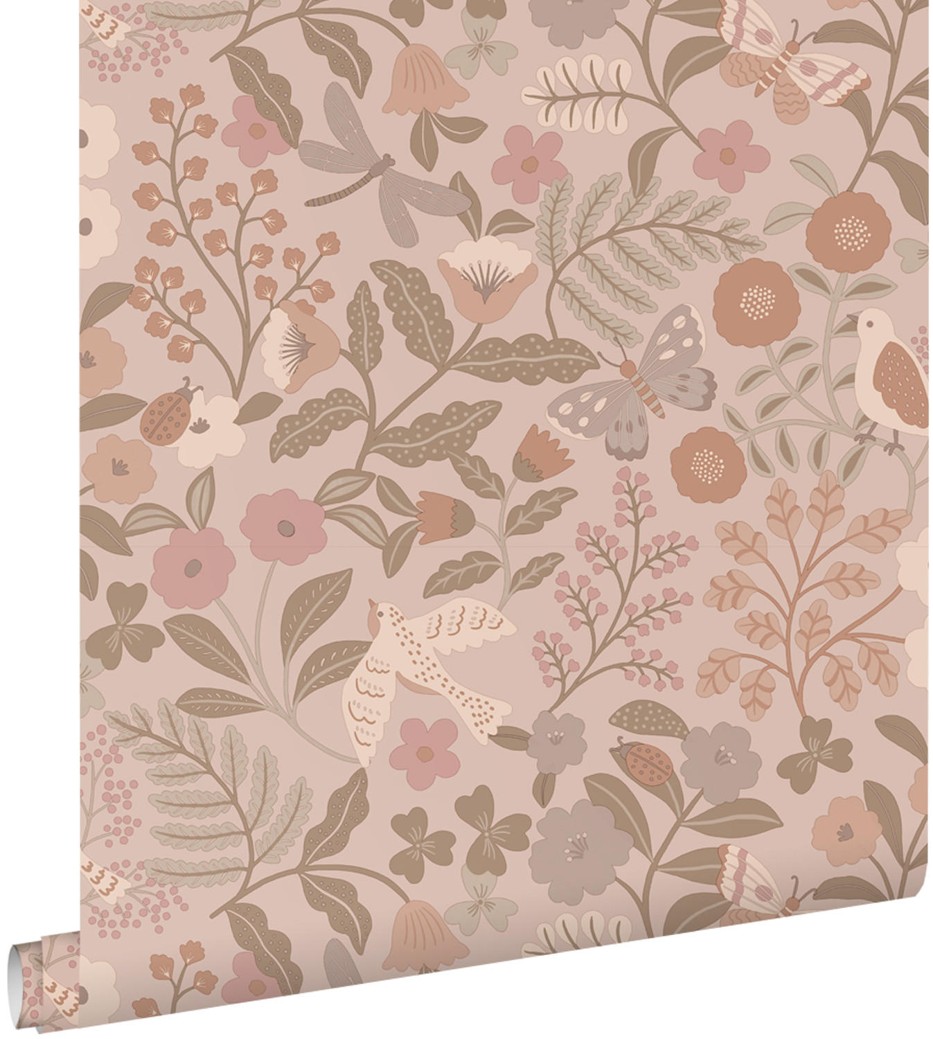 TAPETE Blumen und Vögel 50 x 900 cm - Pink, Papier (50/0.1cm) - ESTAhome