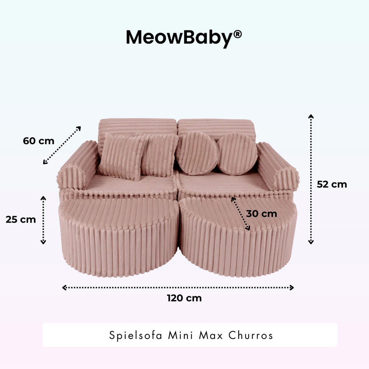 KINDERSOFA Pocket Max modular 12-tlg. aus Plüschcord in Schokorosa - Violett, Textil (120/25/60cm) - MeowBaby