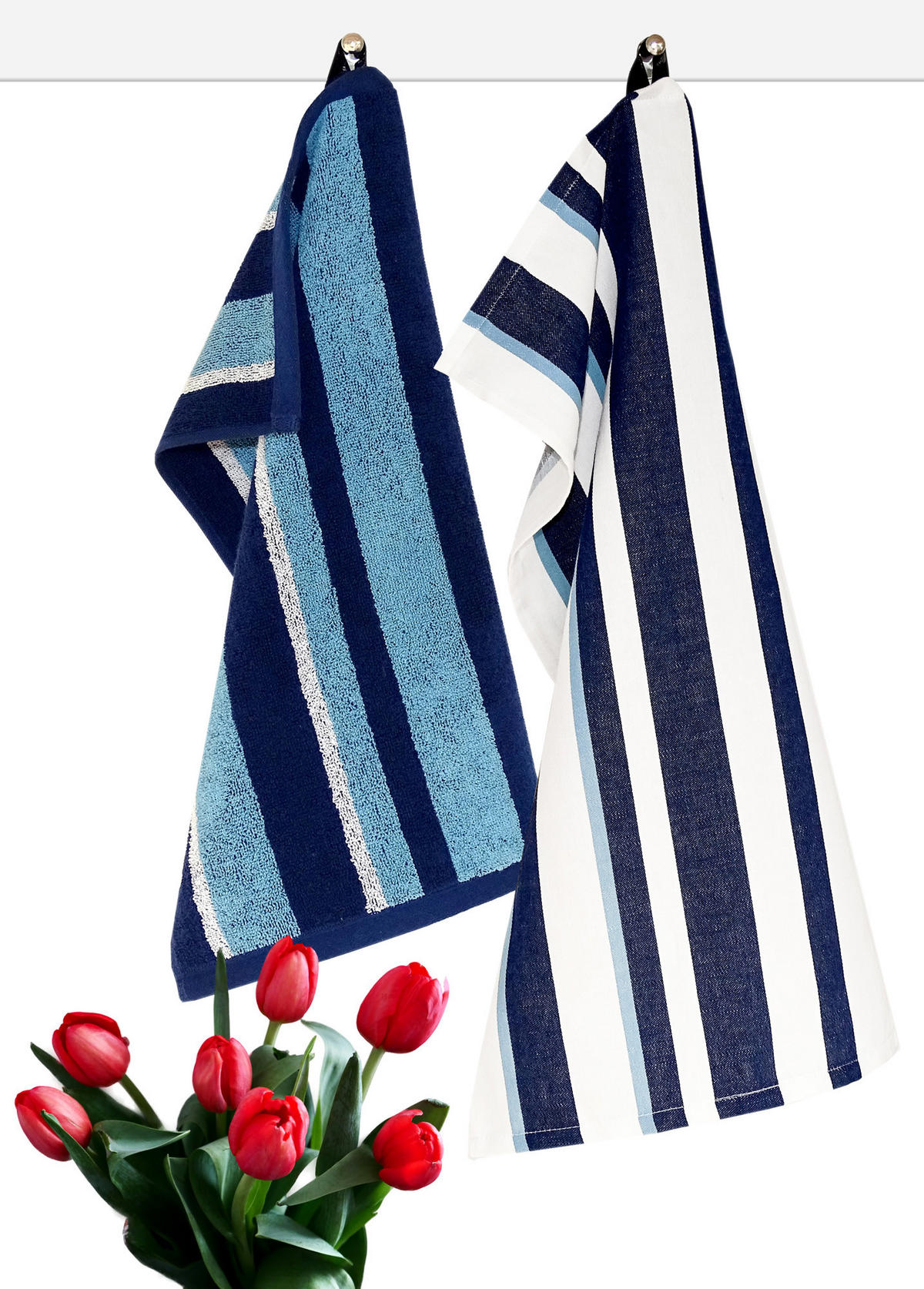 GESCHIRRTÜCHER Halbleinen 50x70 cm, 3er Set, Blau - Weiß - Blau/Weiß, Textil (50/70cm) - Lashuma