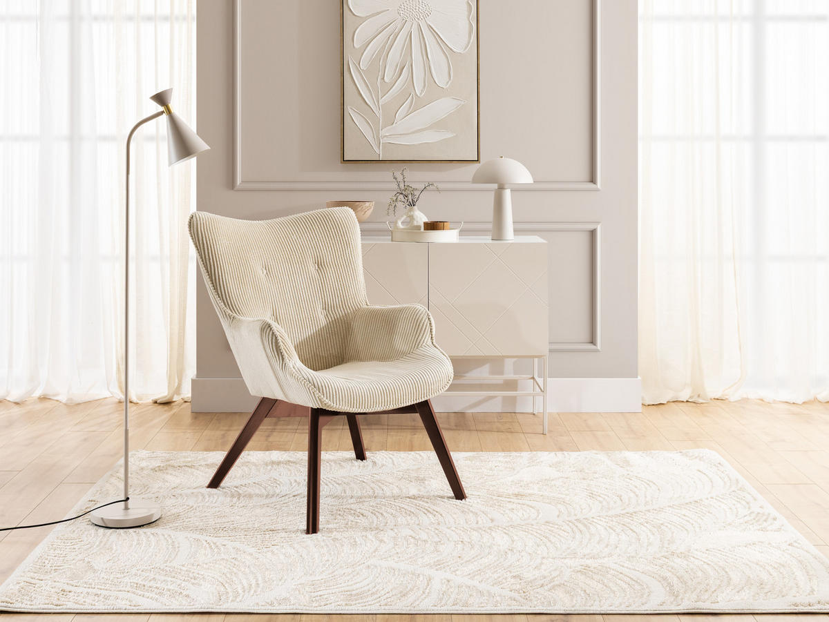 LOUNGESESSEL Lenari Beige Cordstoff mit Füßen in Braun - Beige/Braun, Holz/Textil (71/96/86cm) - S-Style Möbel