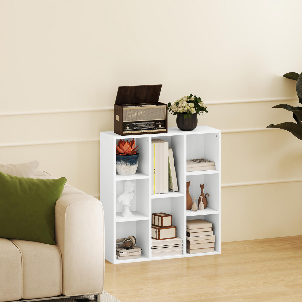 BÜCHERREGAL, Standregal mit 8 Ebenen, Aufbewahrungsregal, für Wohnzimmer - Weiß, Karton (24/80/74.3cm) - HOMCOM