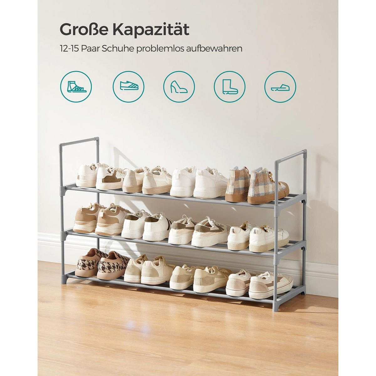 SCHUHREGAL GABORONE - Grau, Kunststoff (92/55/30cm) - Hansiro