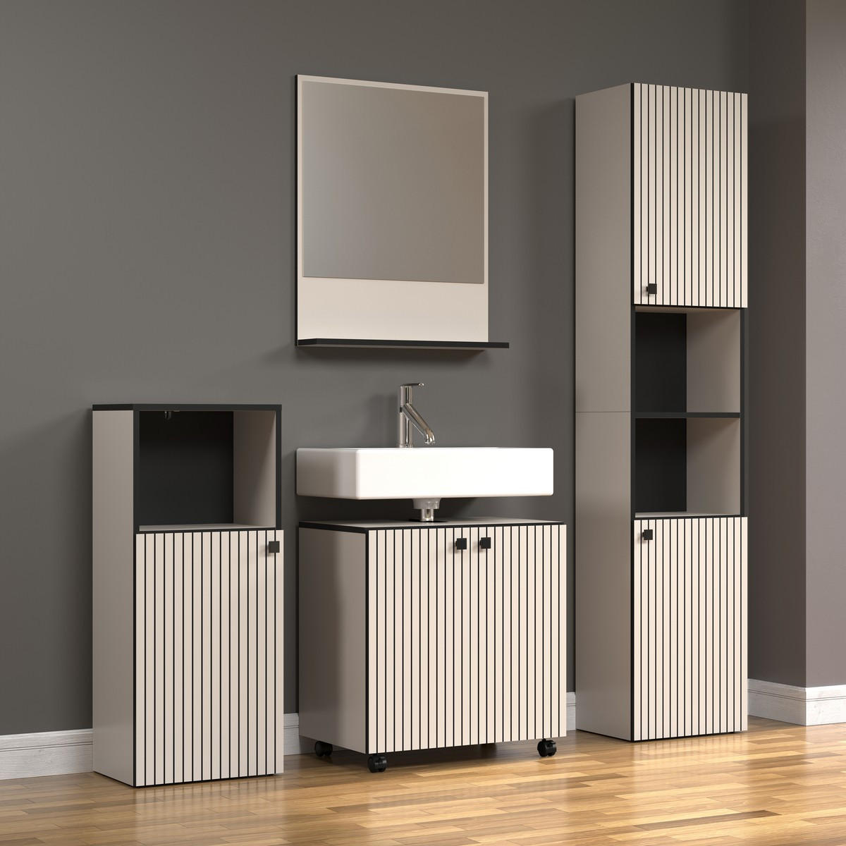 WANDSPIEGEL mit 1 ablage - purebliss 60/14/74 cm - Hellgrau, Holzwerkstoff (60/74/14cm) - Trendteam