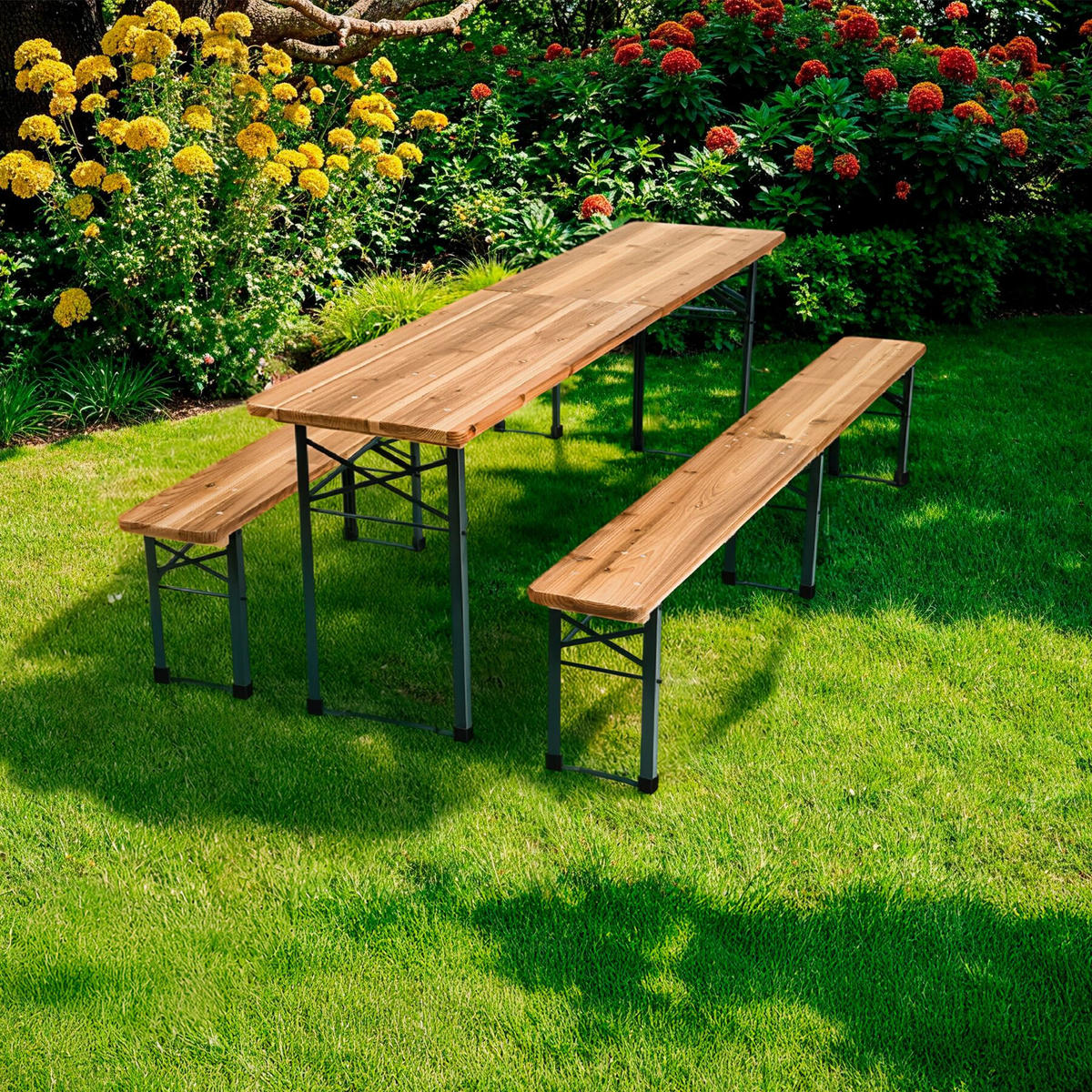 BIERZELTGARNITUR Ralf,Holzlackierung mit Klarlack,braun - Braun, Naturmaterialien/Holz - tectake