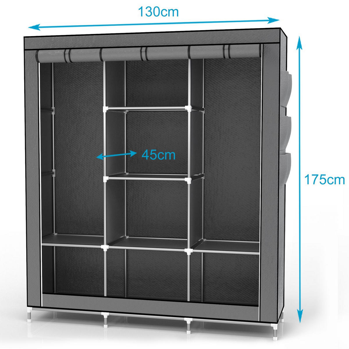 STOFFSCHRANK - Grau, Textil (130/175/45cm) - Intirilife