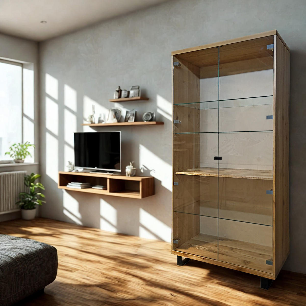 EICHENHOLZVITRINE mit Glasböden ANDORA I - Eichefarben, Holz (100/200/40cm) - Rawood Furniture