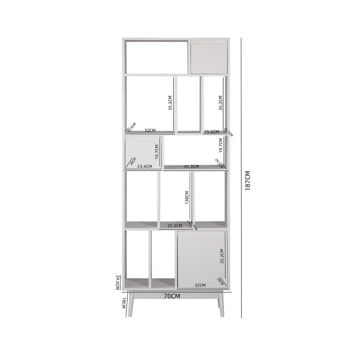 BÜCHERREGAL Weiß 29,5/70/187 cm - Weiß, Holzwerkstoff (70/187/29.5cm) - Mobili Rebecca