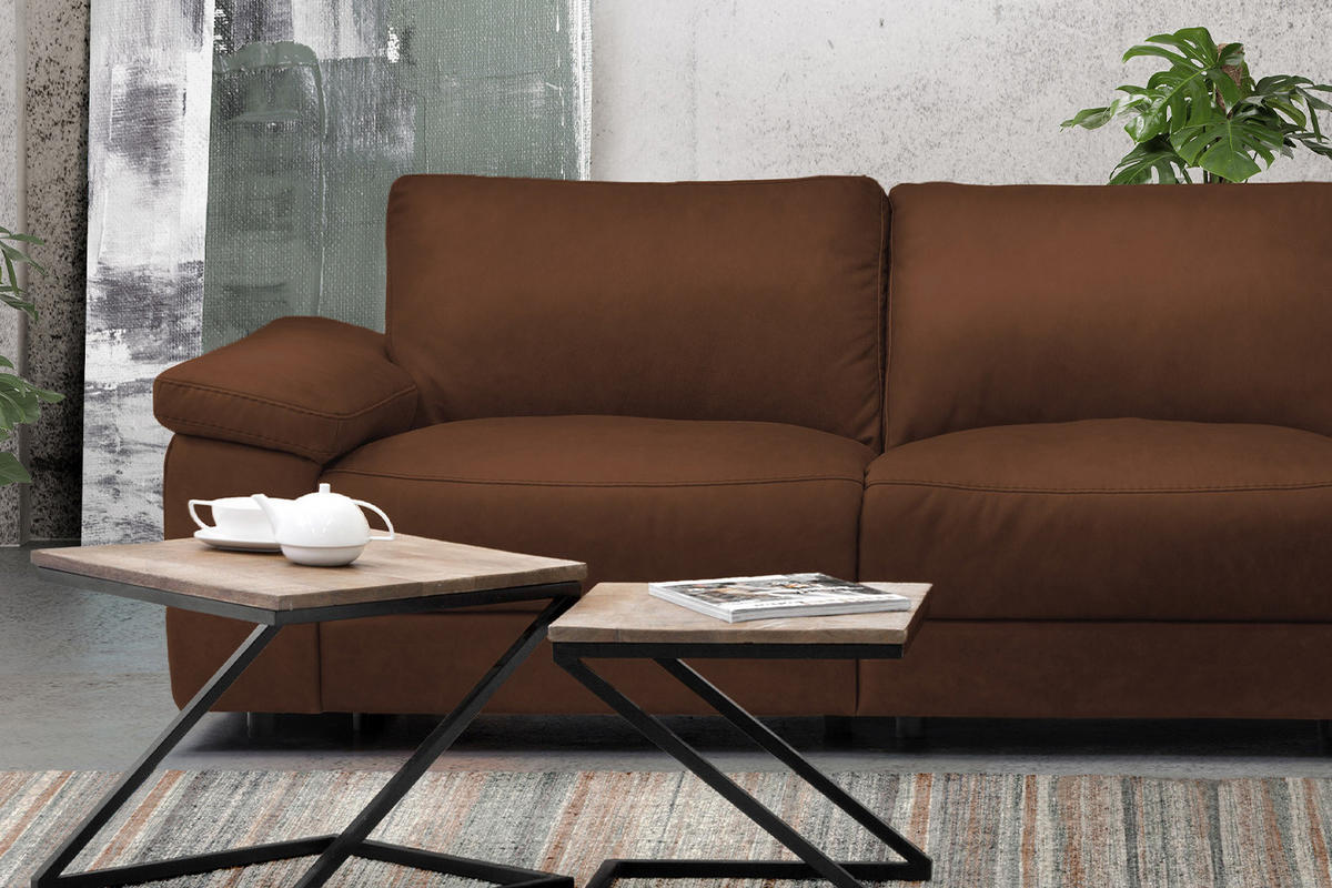 ECKSOFA XL MOTOR. RELAXFUNKTION LOLA Braun Leder - Dunkelbraun/Schwarz, Leder (304/178cm) - KAWOLA